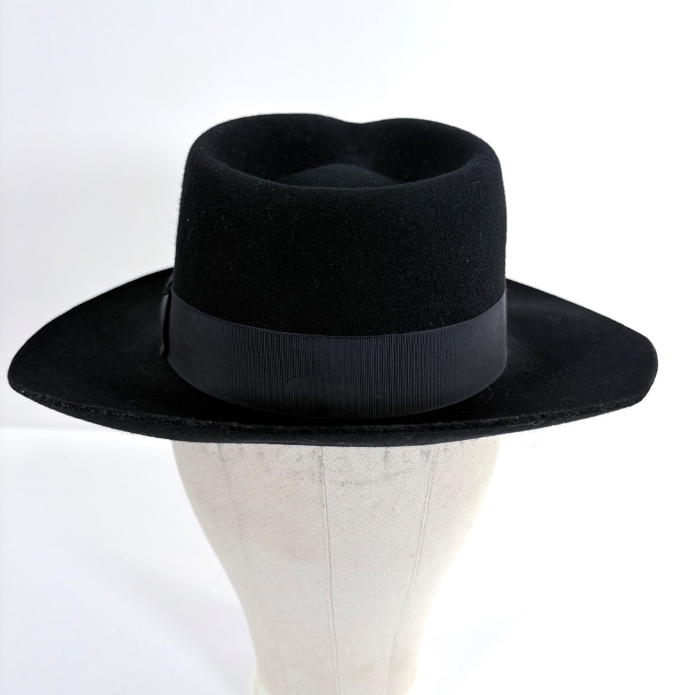 Scala Classico Fedora Black Wool Felt Wide Brim Grosgrain Ribbon Mens Hat Medium